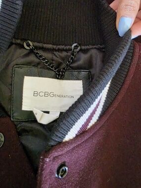 BCBGeneration Burgundy Bomber Letterman Jacket